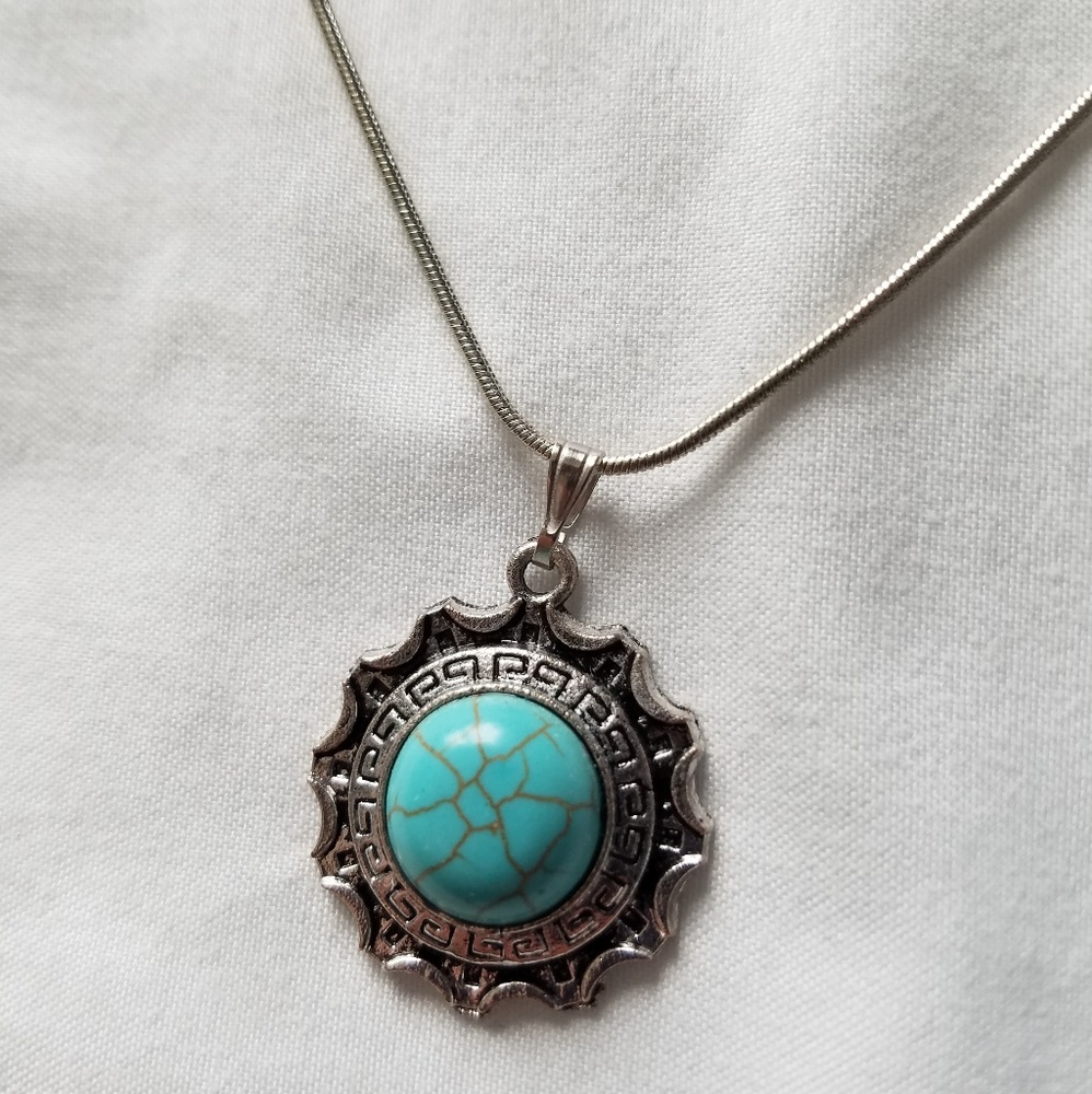Grecian Turquoise Greek Key Design Necklace